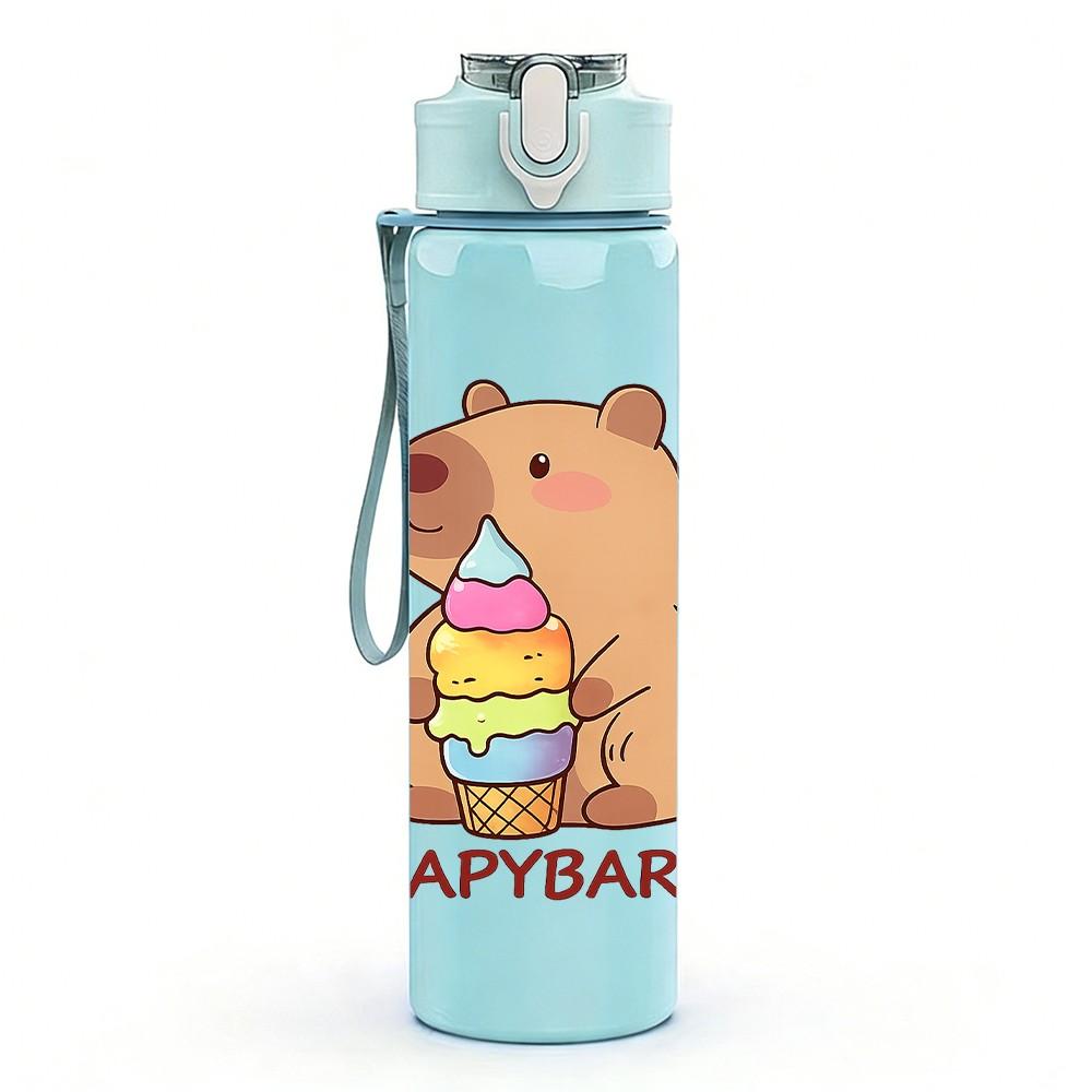 1PC Capybara Rodent Animal Cute Cartoon Print 750ml Color Plastic Sports Water Bottle Leakproof Flip Straw Lid Suitable for Sports Office Home Use