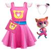 Robe Cosplay Fille SuperKitties avec Sac Bandeau Oreilles de Chat Costume Enfant Été Manches Volantes Tenues Cause Cadeau d'Anniversaire