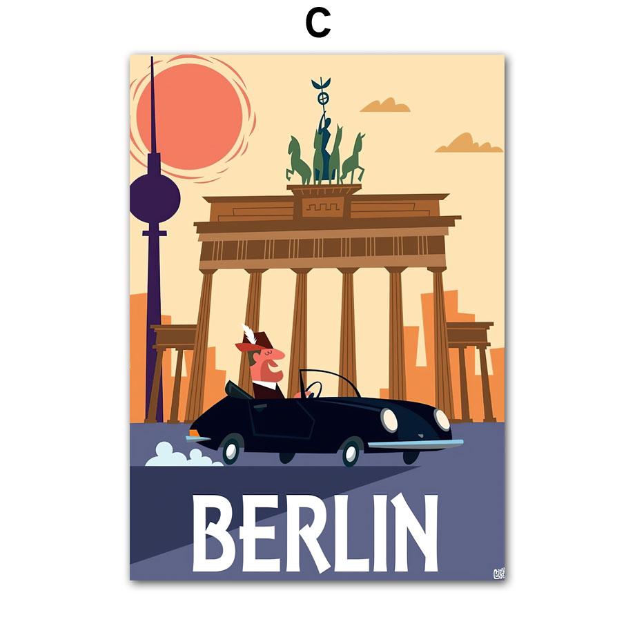 Turystyka światowe miasto Londyn Paryż Nowy Jork Cartoon wystrój salonu plakaty i druki obraz ścienny na płótnie obraz ścienny do domu