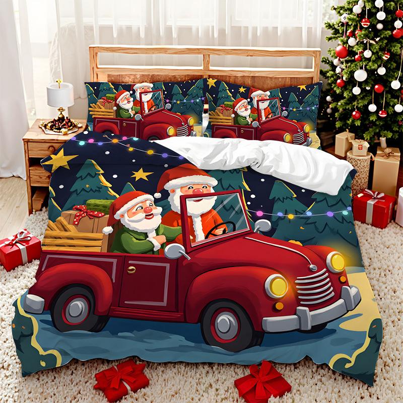 

3D Цифровая Печать Постельное Белье Набор из Двух Трех Предметов Санта и Машина Полиэстеровый Пододеяльник EU single 135*200