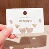 Copper-Plated Gold Butterfly Diamond Stud Earrings Set - Sweet Pink, 3 Pairs