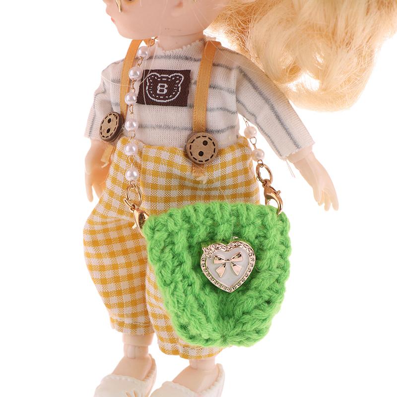 1/12 Doll Mini Knitted Shoulder Bag Pearl Chain Crossbody Bag Doll Dress Up Accessories For Dollhouse Decoration