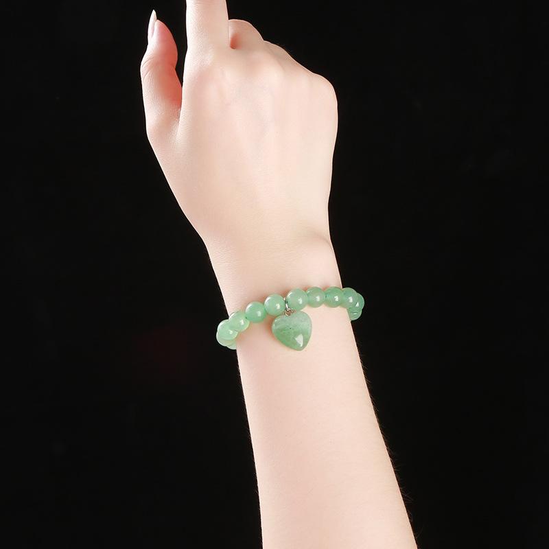 Aventurine Bracelet Natural Stone Beads with Love Heart Pendant Stretch Bracelet for Women Crystal Jewelry