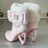 Womens Shoes Japanese Style Lolita Cosplay Dress Boots for Girls Cute Bow Pearl Hollow-out Heels Plush Winter Boots Woman