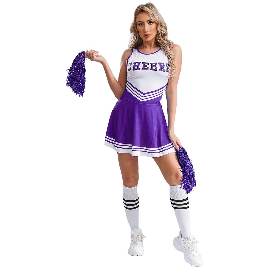 Damen ärmelloses Kleid mit Buchstabenaufdruck Cheerleading-Kostüm mit Socken Blume