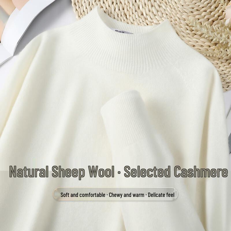 SNOWFLYING Women's Half-Turtleneck Cashmere Blend Wool Sweater