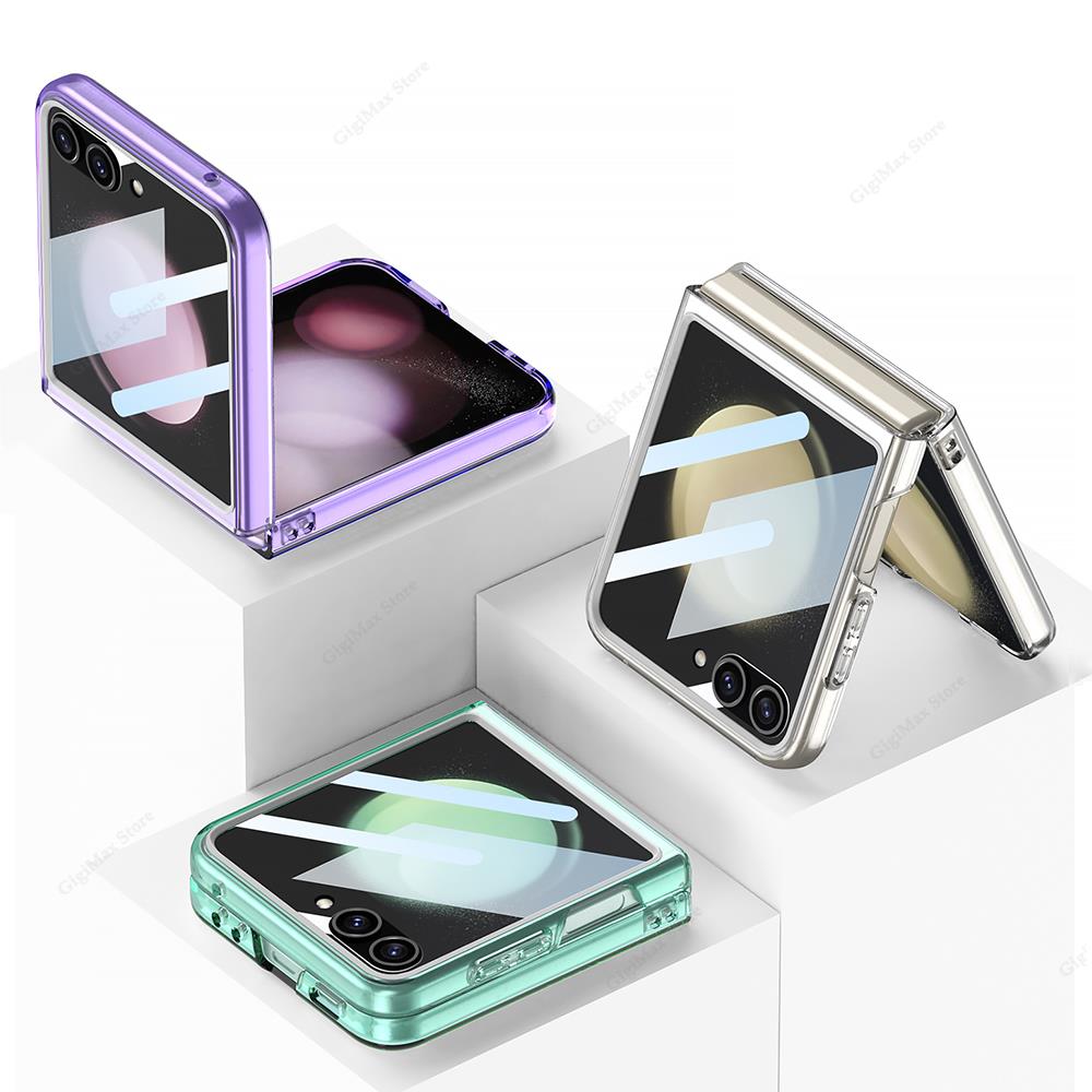 Large Screen Protector Clear Case For Samsung Galaxy Z Flip 5 Flip5 Protective Cover For Samsung Z Flip 5 ZFlip5 Flip5 Slim Case