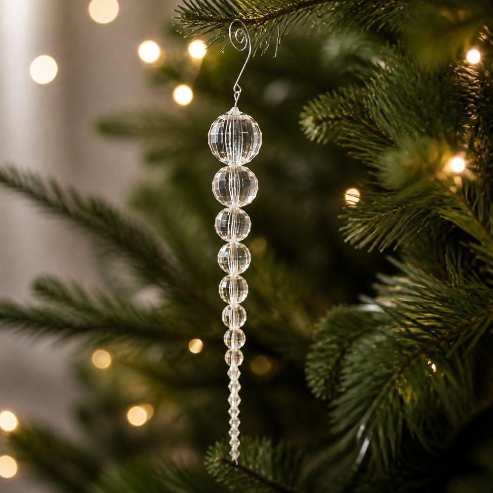 Transparent Christmas Hanging Ornament Beaded Christmas Pendant Holiday Home Decoration