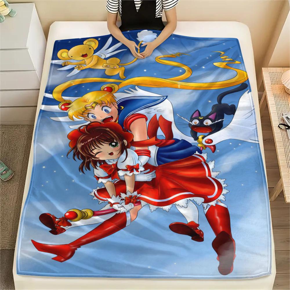 1Pc Anime Sakura Print Flannel Blanket, High Quality Comfortable for All Seasons, Home Decor, Warmth and Comfort, Perfect for Christmas Gifts