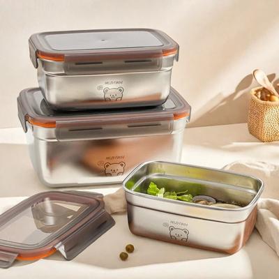Large Capacity 304 Stainless Steel Food Storage Container Sealed Refrigerator Fresh-keeping Box for Fruit Vegetable Meat