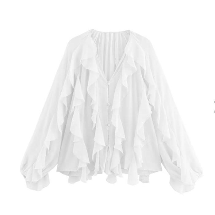 Camisa Casual con Volantes para Mujer Tops Holgados con Cordones y Aberturas en V Blusas de Primavera Ropa para Mujer