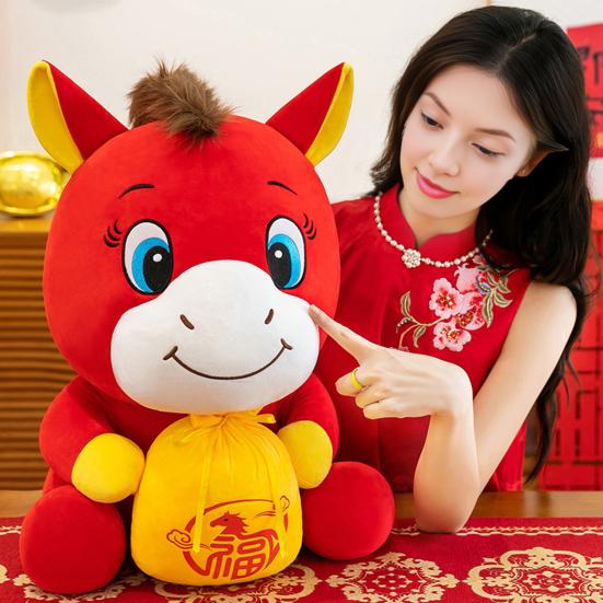 Horse Doll Auspicious Meaning PP Cotton Filling Plush Toy Traditional Zodiac Horse Theme Good Luck Doll