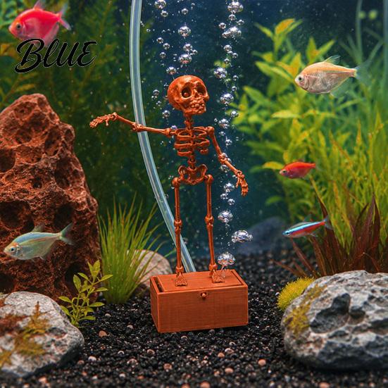 Dynamic Ornament for Shrimp Tanks Dancing Skeletons Aquarium Bubbler Decoration Halloween Skeleton Fish Tank Themed Landscaping Ornament 3D Printed
