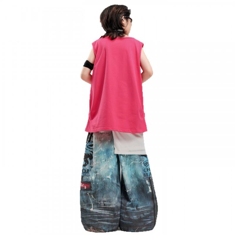 Kids Hip Hop Dance Outfit Set Boys Girls - Sleeveless Pink Top Navy Blue Pants With Accessories