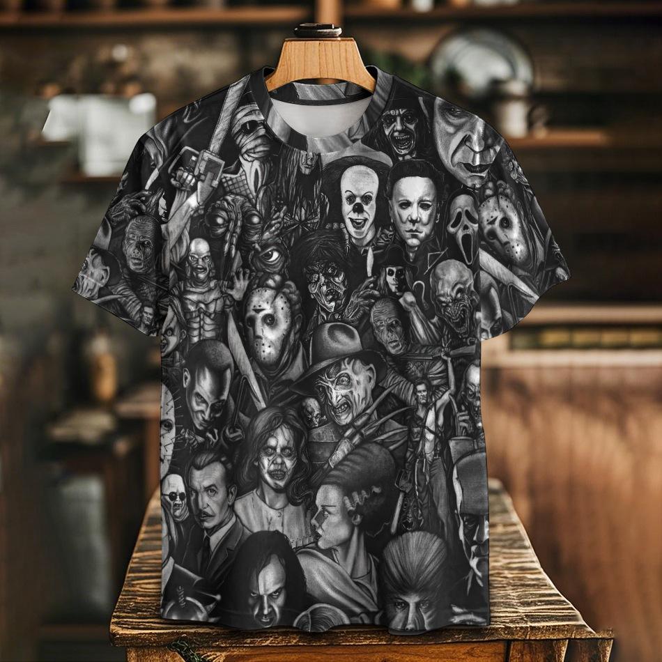 Summer Round Neck 3D Fun Cartoon Patterns Print Top Fashionable Casual Short Sleeved Men's T-shirts