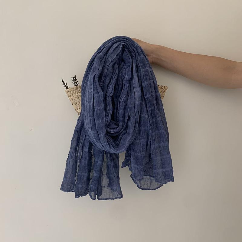 Retro Cotton and Linen Scarf Women's Solid Color Plaid Shawl Silk Scarf Warm Scarf