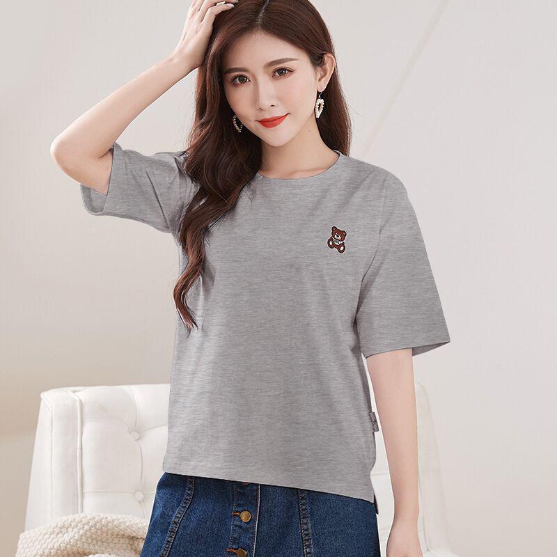 Spring New Short-sleeved Ins Korean Version T-shirt Girls Round Neck Casual Printed Tops Fashionable and Cute Women's Clothing