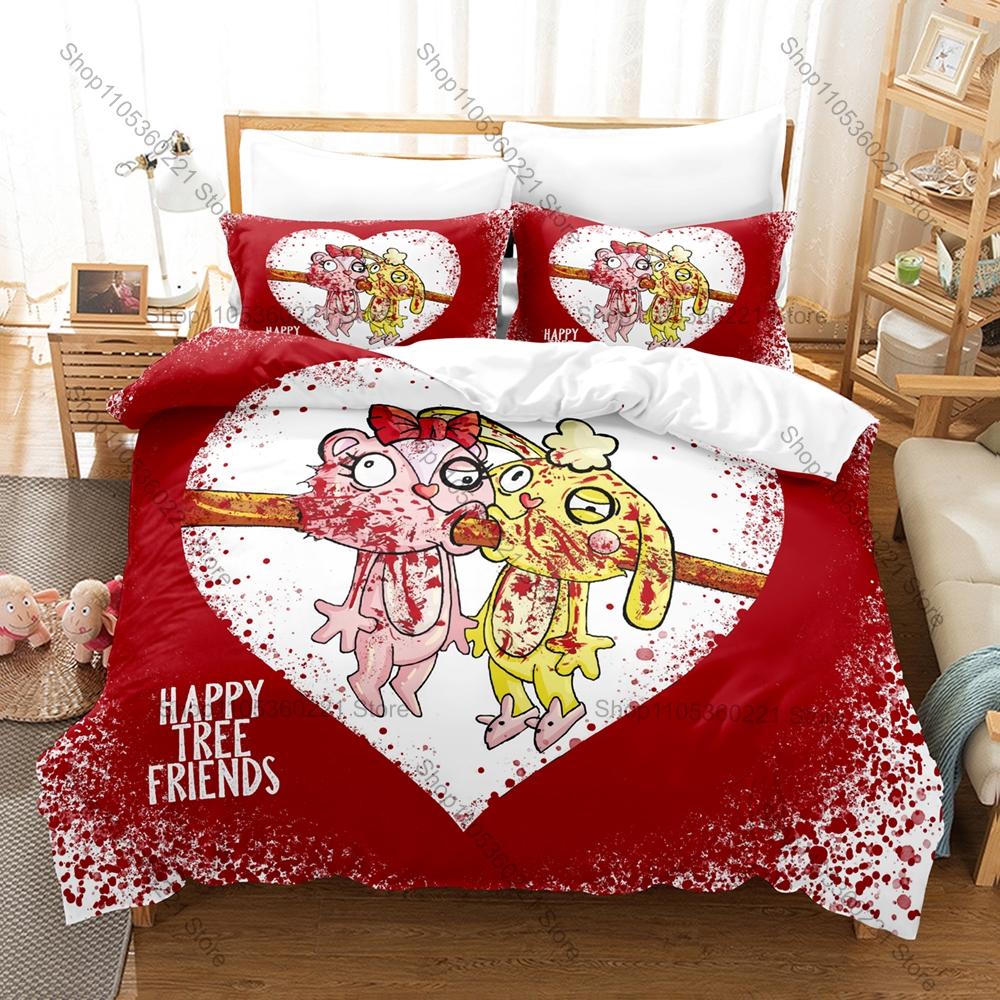 Happy Tree Friends Bedding Set 3PCS Cartoon Kpop Printed Duvet Cover Pillowcase Bedroom Decor Twin Full Queen King Size 2026