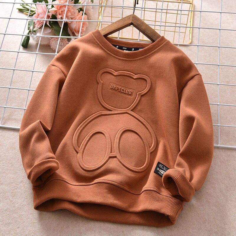 Autumn Steel Print Bear Sweatshirt Boys Clothes Teenagers Long Sleeve Pullovers Moletom Girls Sudaderas Kids Cotton Tops