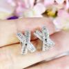 Fancy X Shaped Stud Earrings with Dazzling White Cubic Zirconia Luxury Earrings for Women Wedding Party Statement Jewelry