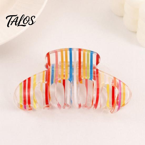 Smooth Surface Hair Clip Claw for Women, Hollow Widened with Curved Transparent Anti-Slip Teeth, Acrylic Rainbow Design Accessory Teeth