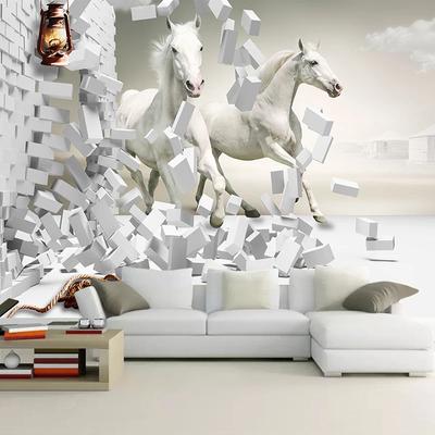 Photo Wallpaper For Walls 3D White Horse Creative Art Wall Painting Living Room Bedroom Home Decor Mural