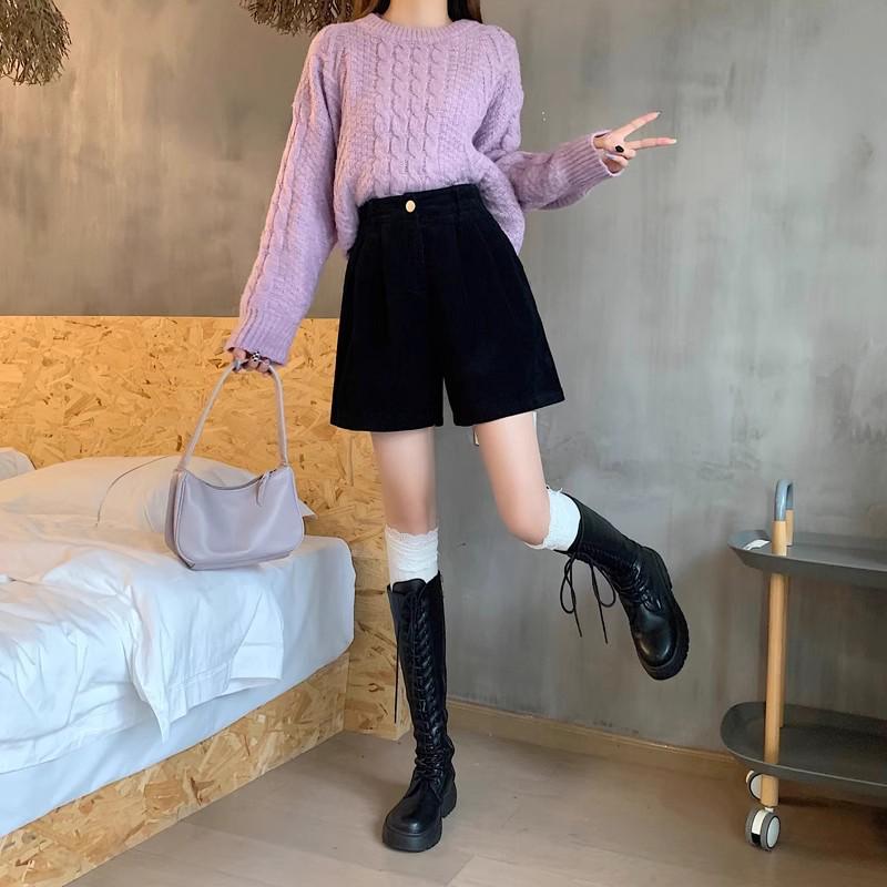 Autumn Women's High-Waisted Versatile Corduroy Wide-Leg Shorts – A-Line Slimming Style for 2023.