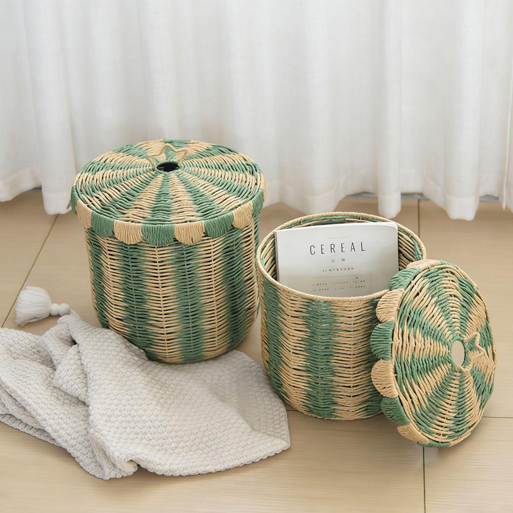 Handwoven Paper Rope Laundry Bin Large Capacity Multifunctional Household Basket For Clothes Toy Storage