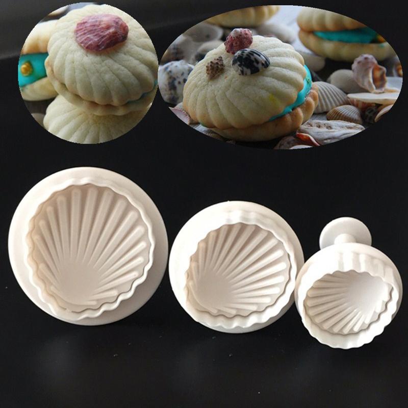 3 Pcs Fondant Cake Decorating Plunger Cutter Shell Shape Tools Mold Cookies Mold Sea Shell Shape Cookie Cutter Kitchen