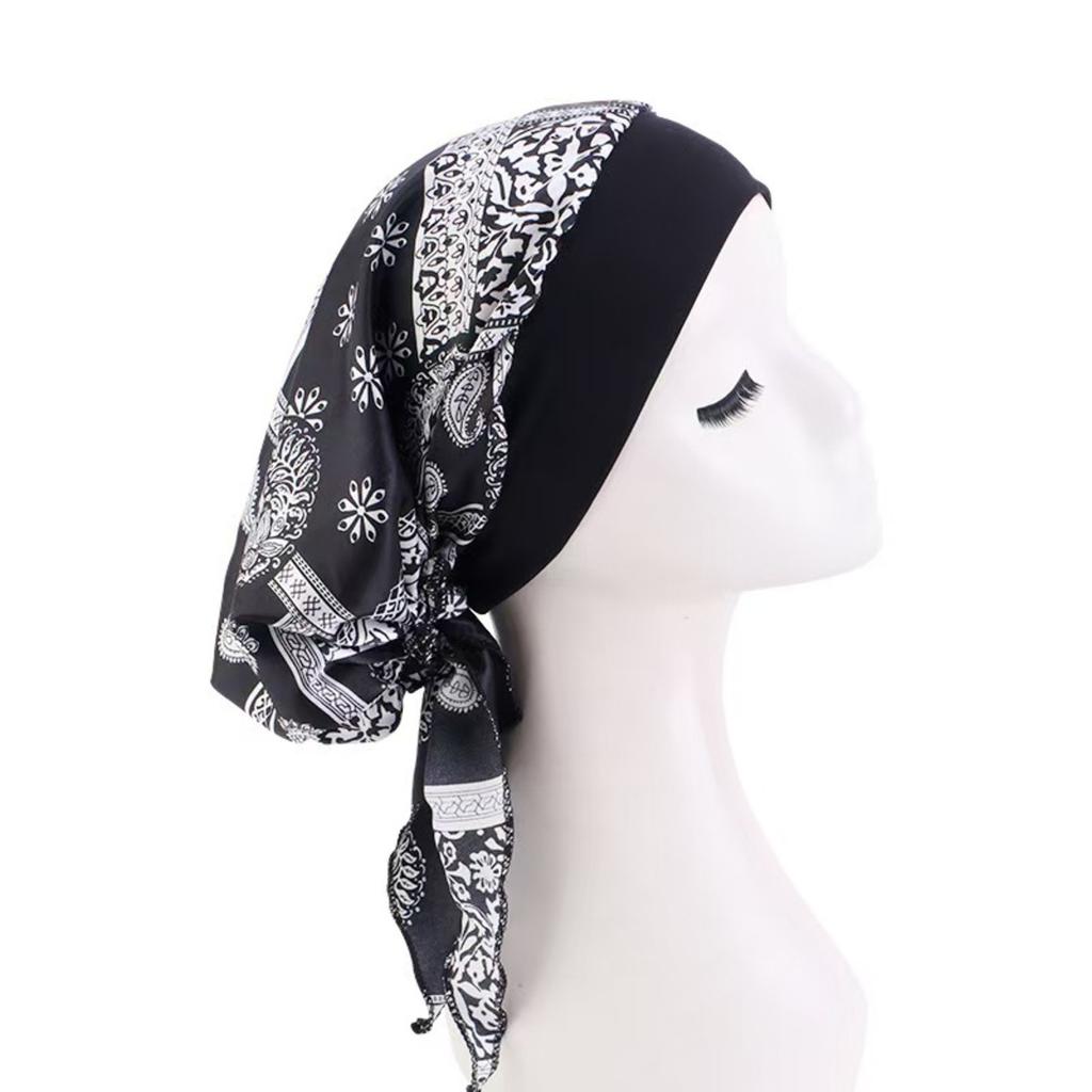 Elastic Printed Headscarf Pre-Tied Muslim Female Turban Chemotherapy Cap Hair Loss Cover Stretchy Head Wrap Bandana for Women
