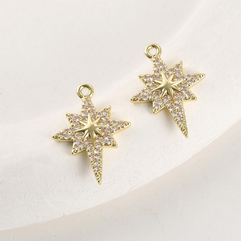 14k Gold-Plated Star Cross Diamond Pendant for DIY Jewelry