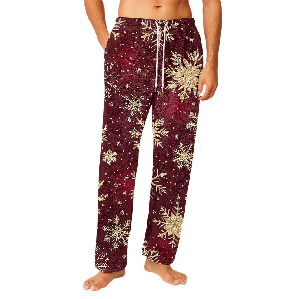 Men's Drawstring Pocket Flannel Pants Homewear Sleep Pants