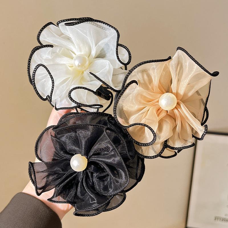 Mori Style Pearl Flower Mesh Hair Clip for Women