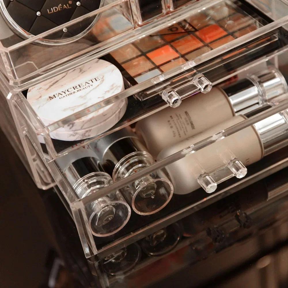 Cosmetics Storage Box Acrylic Transparent Drawer Storage Box Large Capacity Desktop Compact Dustproof Makeup Organizer