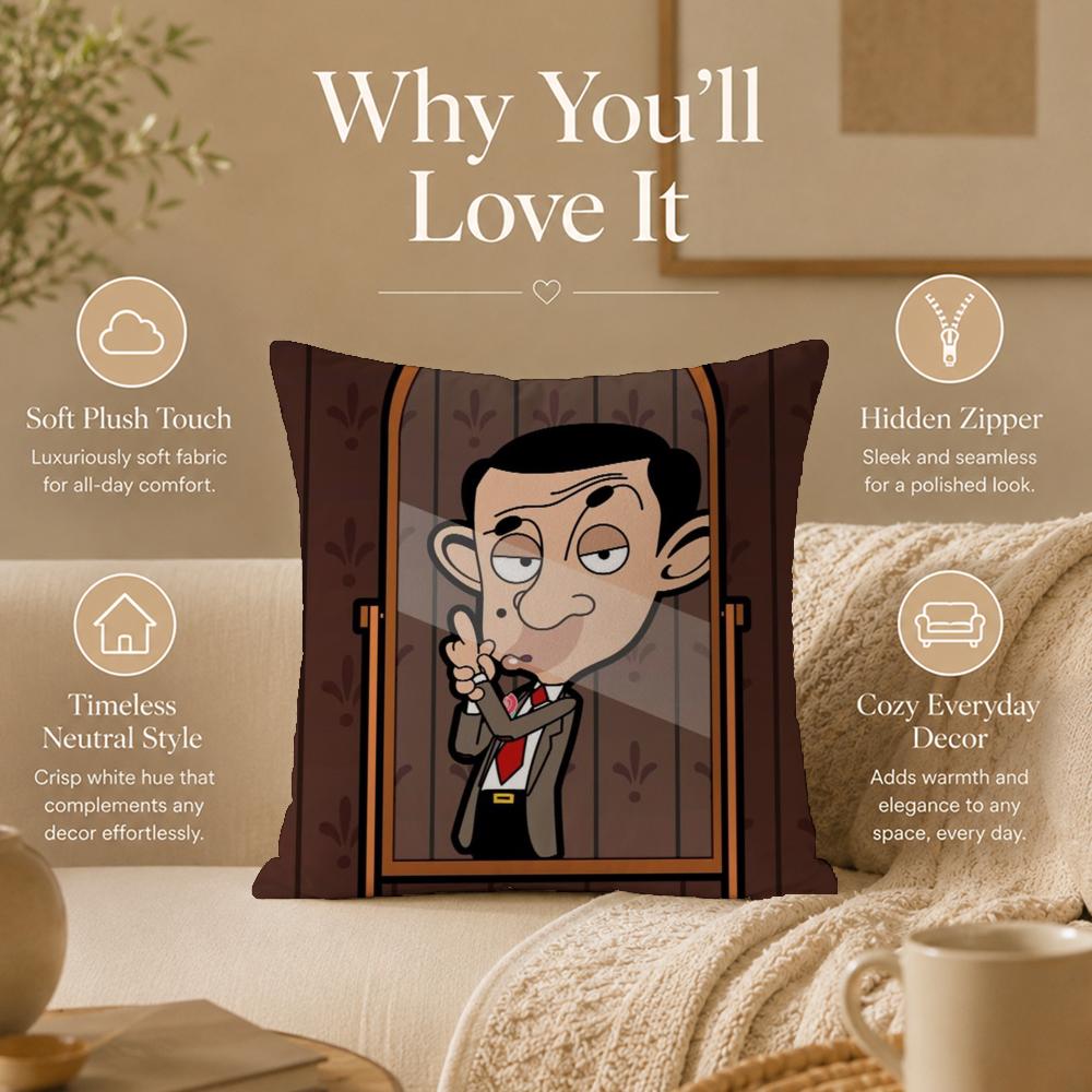 Cartoon M-Mr. BeanS Cushion Cover Double-Sided Printed Pillow Cover Hypoallergenic Dust-Mite Proof