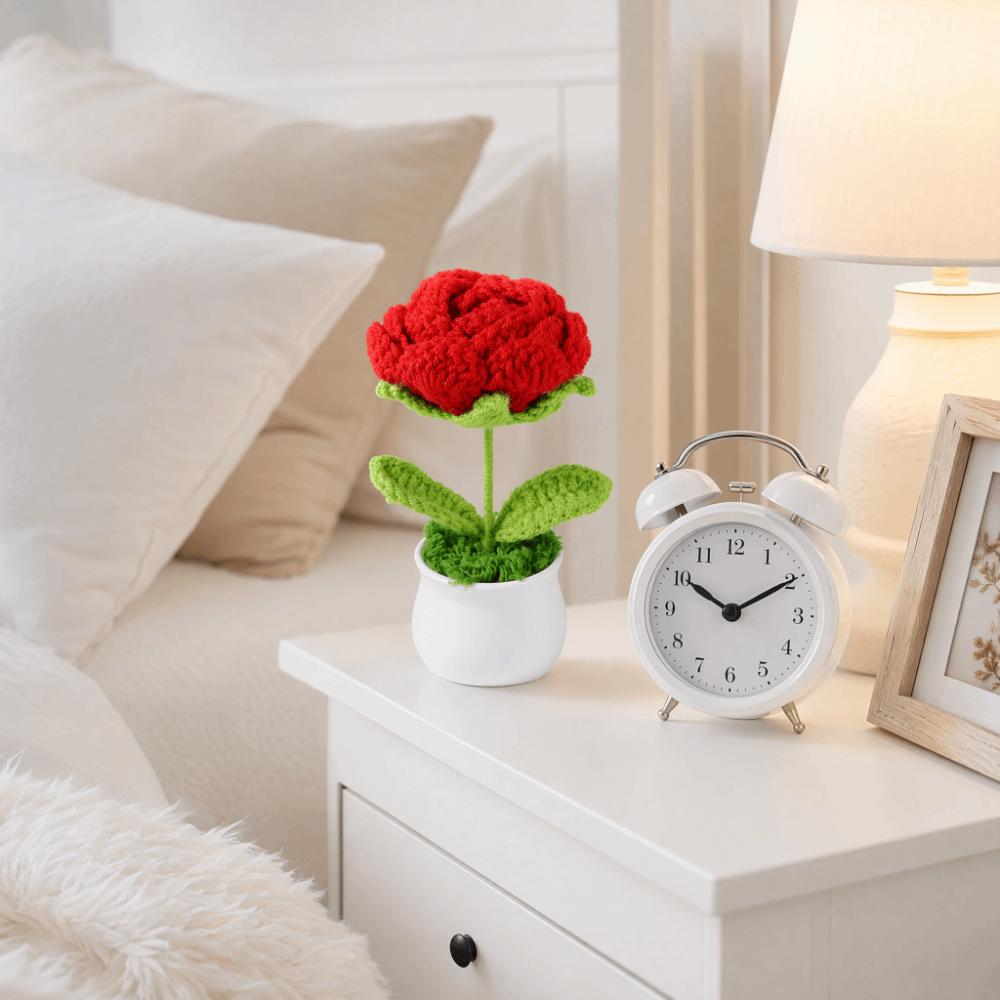Wool Yarn Hand Knitted Artificial Rose Flower Bedroom Shelf Decorative Flower красный