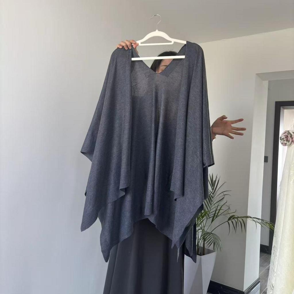 Autumn 2025 Tencel Linen Shawl Cardigan: Women's Loose Knit Cape Sweater