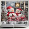 Cute Snowman Christmas Tapestry Xmas Tree Gifts Red Curtains Window Winter Scenery New Year Home Living Room Decor Wall Hanging