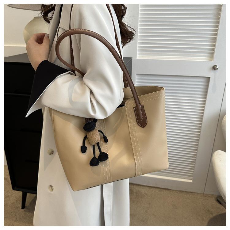 Korean Style Minimalist Bucket Bag Women Faux Leather Tote Shoulder Handbag Large Capacity Commuter Purse
