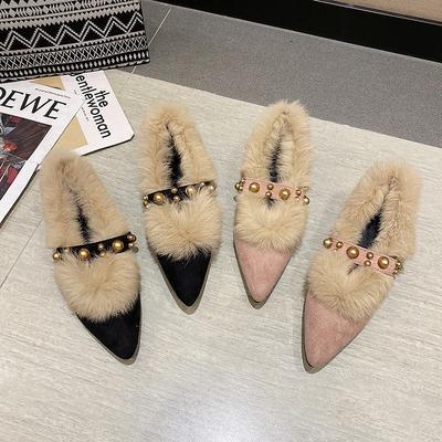 Fashion Winter New Women Pointed Toe Rivet Thick Heels Loafer Retro Style Warm Casual Slip On Chunky Footware Women Shoes Women's Boots