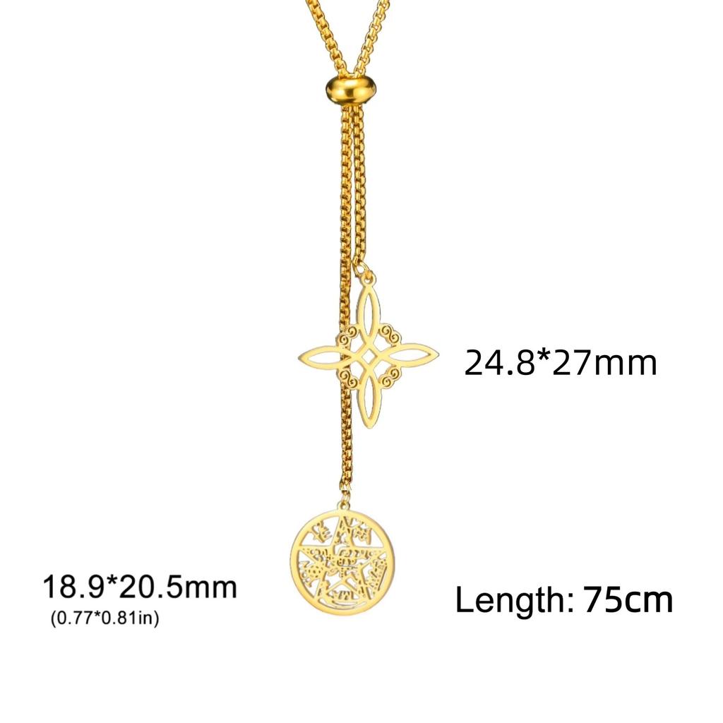 Jeshayuan Witchcraft Pentagram Necklace Women Stainless Steel Tetragrammaton Necklace Long Sweater Box Chain Necklaces Jewelry