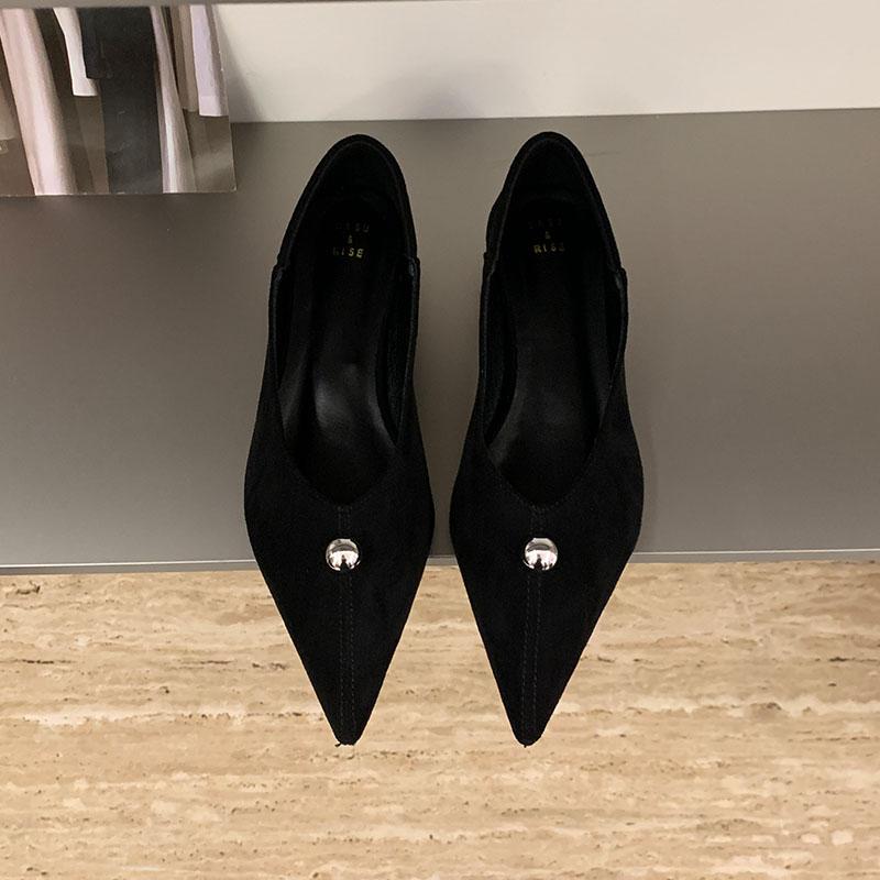 

Fashion Female Low Heel Footwear Elegant Women Pumps Slides Shoes Shallow Fashion Metal Flock Pointed Toe Ladies Heeled Shoes 35