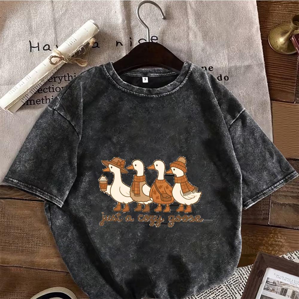 Funny Duck On Toilet Oversized T-Shirt Washed Cotton Humorous Duck Reading Newspaper Graphic Top