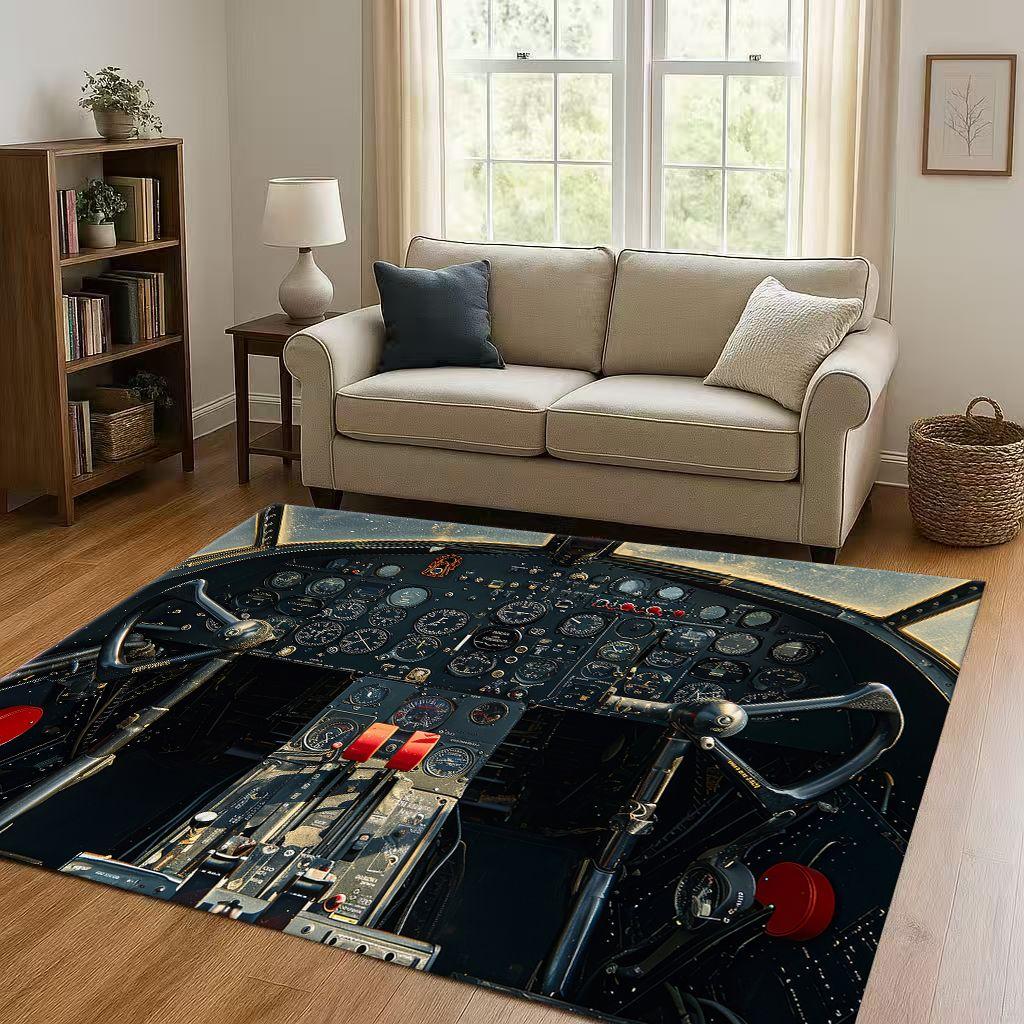 3D Spacecraft Aircraft Cockpit Dashboard Living Room Non Slip Area Rug Carpet for Bedroom Kids Playroom Sofa,Home Decor Doormat