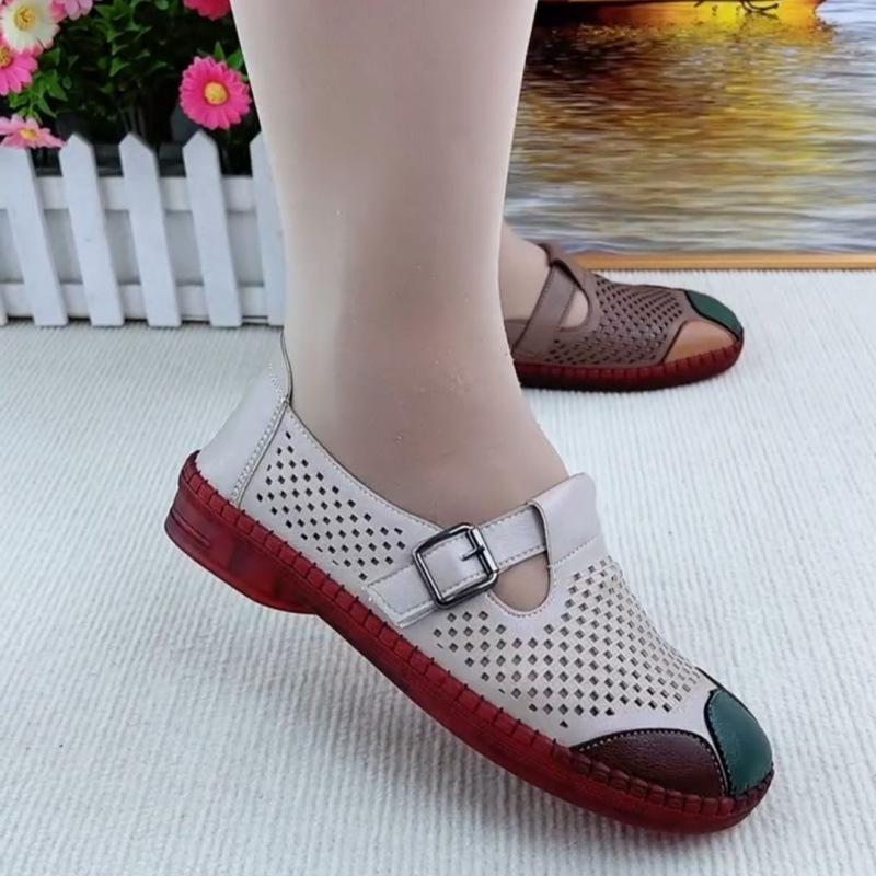 

Старые пекинские туфли-одинарки женские новые сетчатые туфли на подошве из говяжьей жилы, нескользящие, дышащие, на плоской подошве, повседневные, на один педаль, туфли для мамы 35