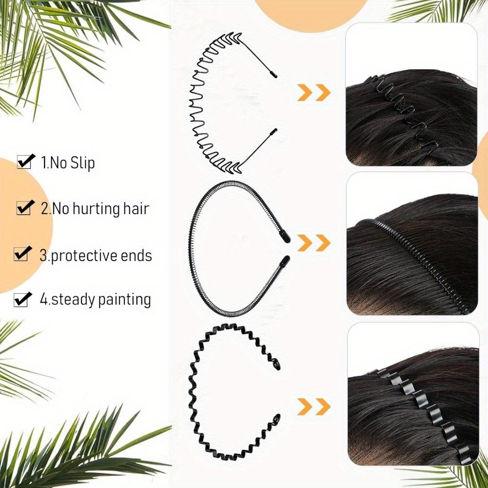 3/6 Stück Unisex-Haarband, Metall-Haarreif, schwarze Feder, rutschfest, für Männer und Frauen, Sport, modische Kopfbedeckung (Frühlingswelle)