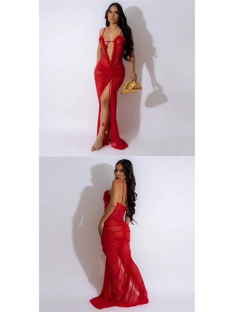 Sexy durchsichtiges Netzkleid mit hohem Schlitz für Damen