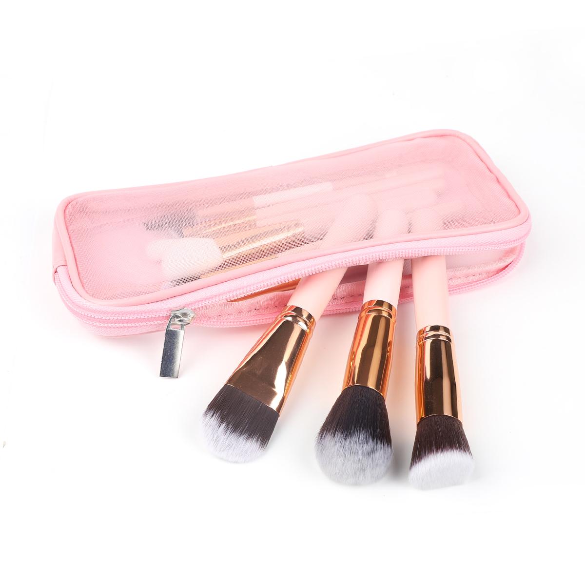 

Mesh Makeup Brush Bag Case Holder Organizer Small Cosmetic Pouch Travel Toiletry Bag Pencil Case Makeup Artist Storage Bag розовый