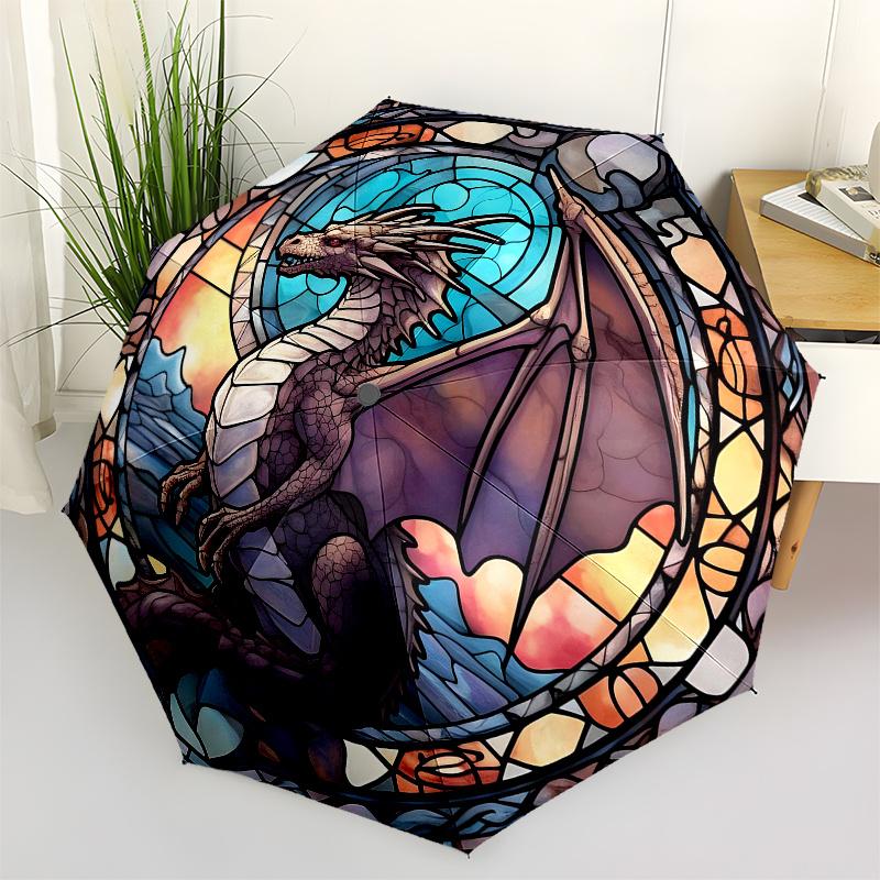 Stained Glass Dragon Window Panel - Fantasy Art Decor Umbrella Day Gift Y236