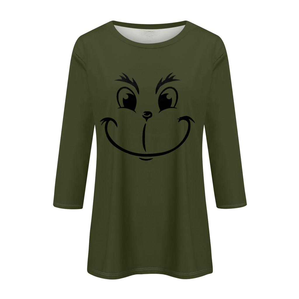 3/4 Sleeve Tops For Women T-Shirt Casual Christmas Print Tops T Shirt Round Neck Pullover Blouse